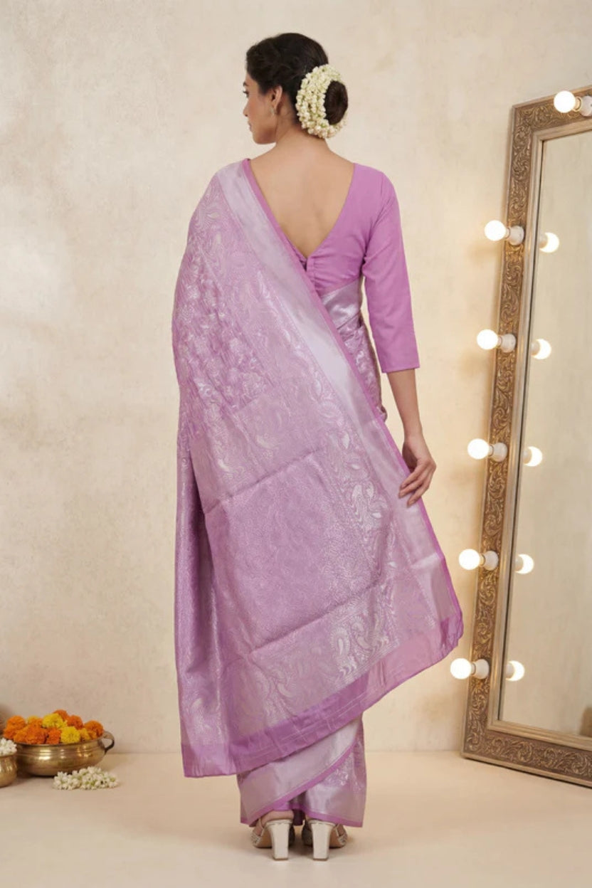 Lavender Woven Banarasi Silk Blend Saree