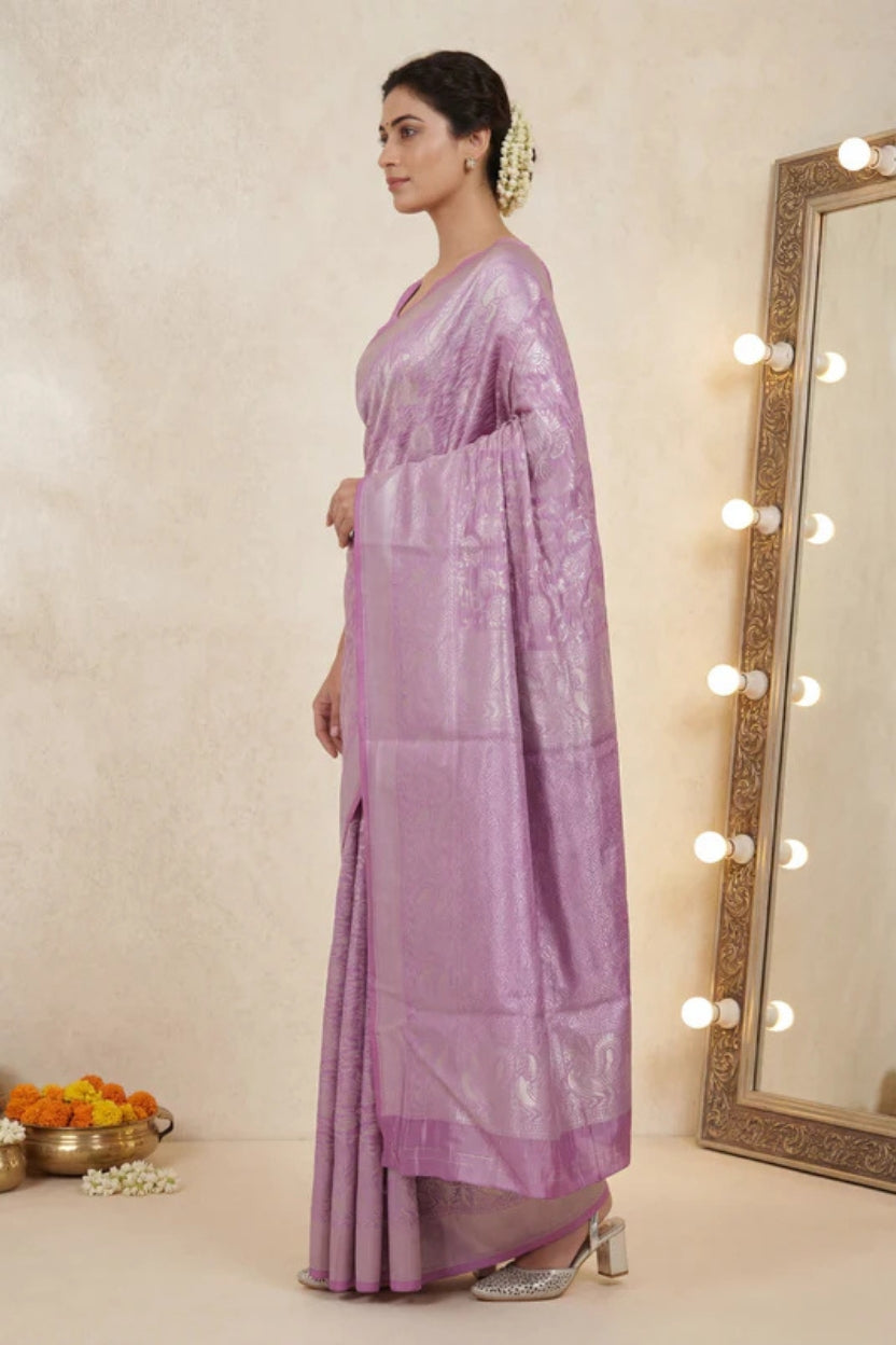 Lavender Woven Banarasi Silk Blend Saree
