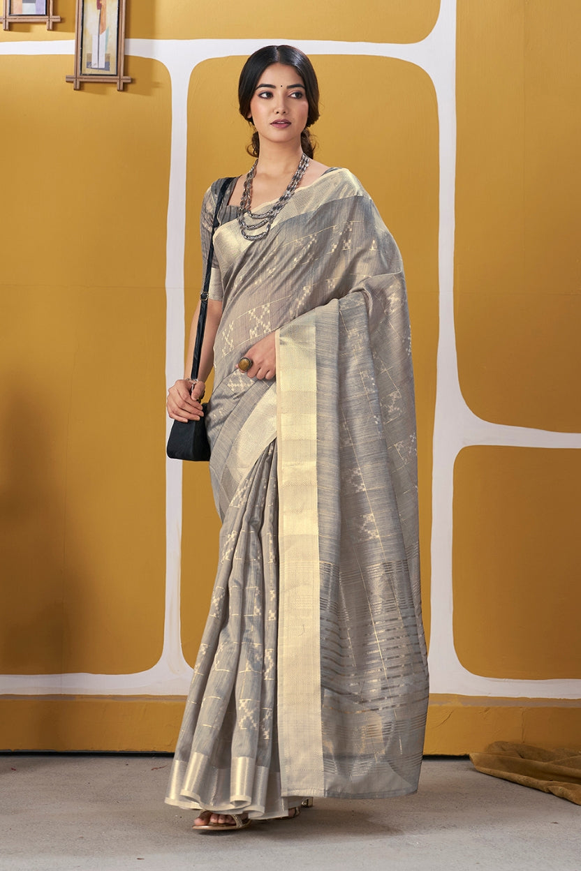 Light Grey Linen Cotton Saree