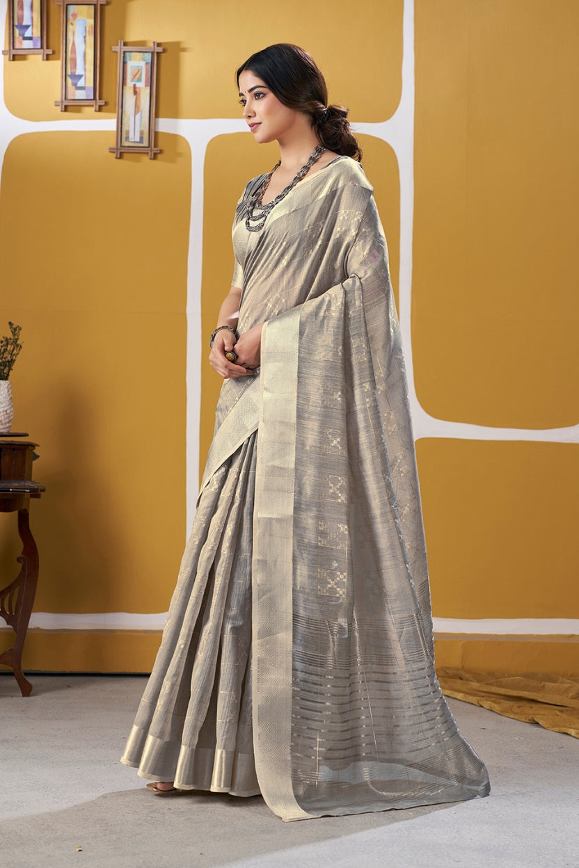 Light Grey Linen Cotton Saree