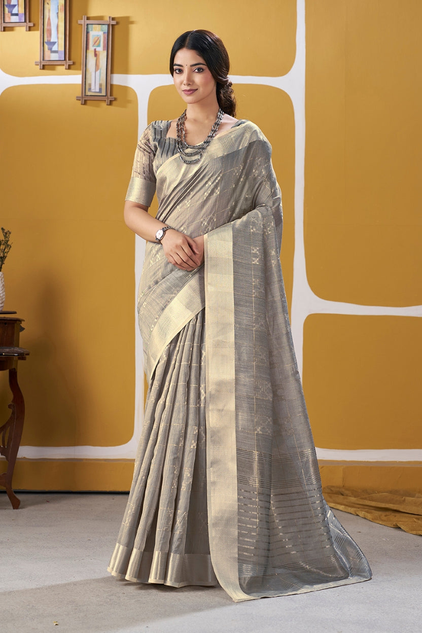 Light Grey Linen Cotton Saree