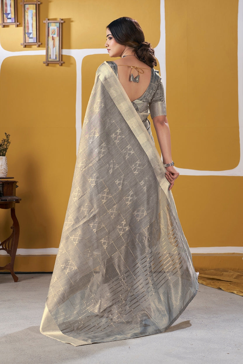 Light Grey Linen Cotton Saree