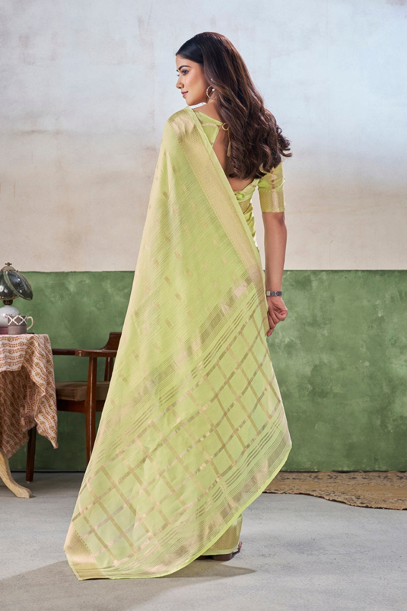 Lime Green Linen Cotton Saree