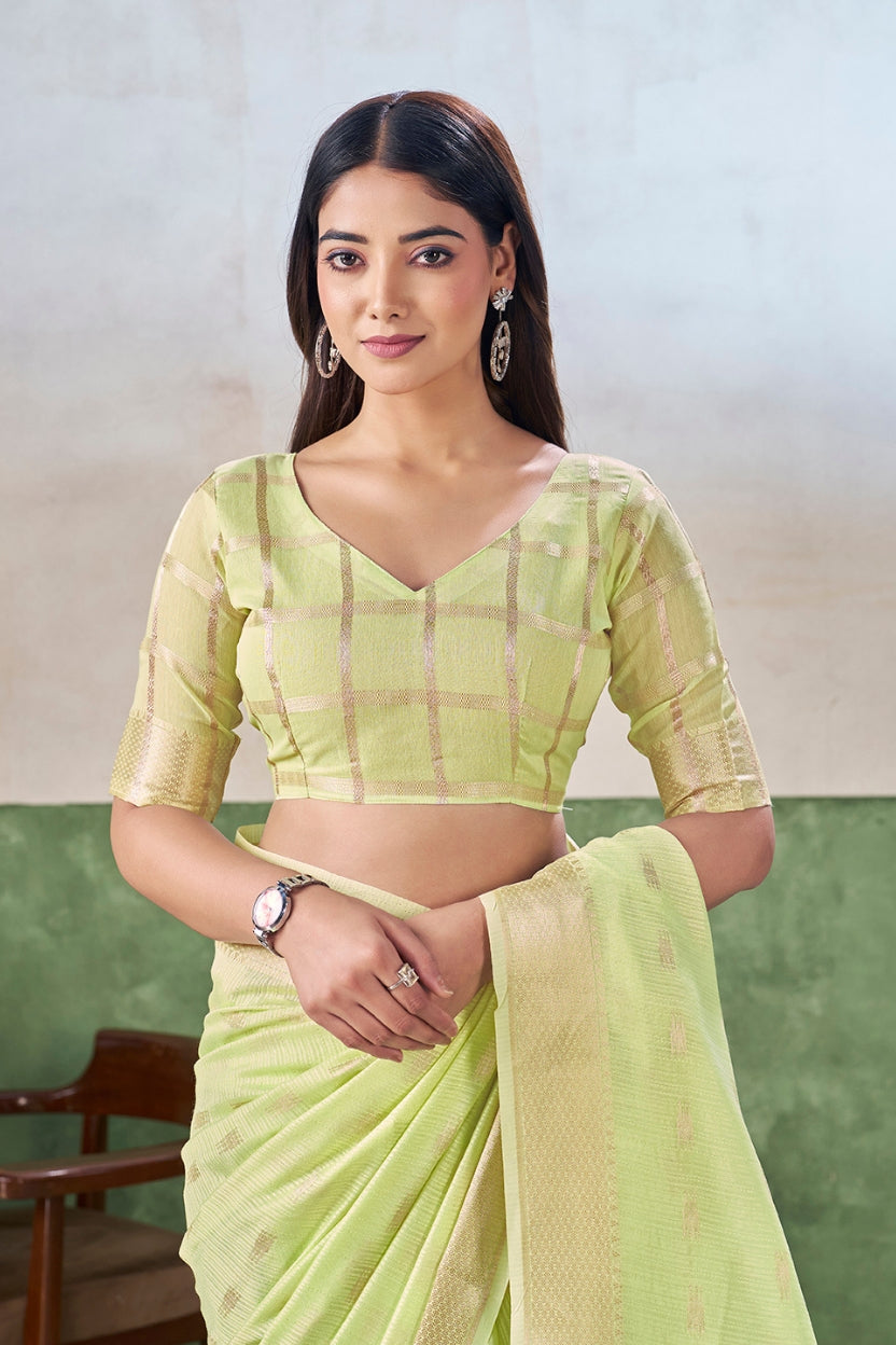 Lime Green Linen Cotton Saree