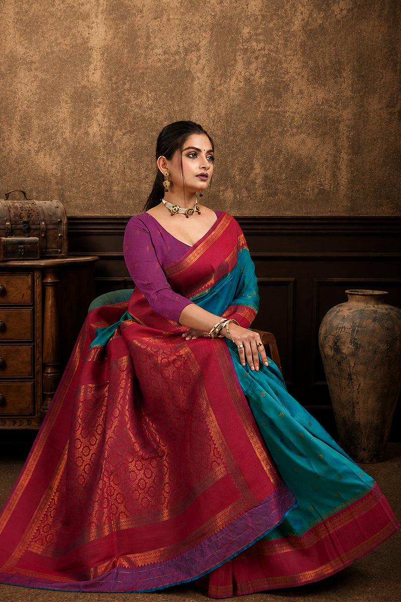 Mint Narayan Border Silk Blend Saree