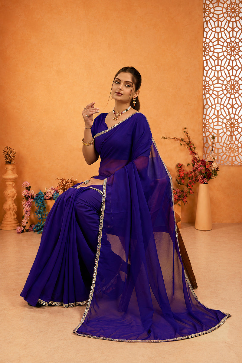 Morpich Mirror Lace Georgette Saree