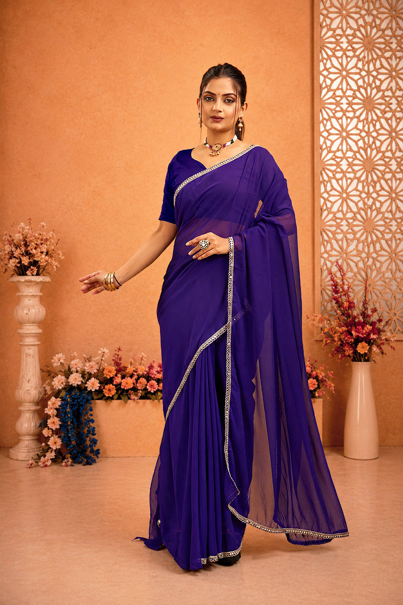 Morpich Mirror Lace Georgette Saree