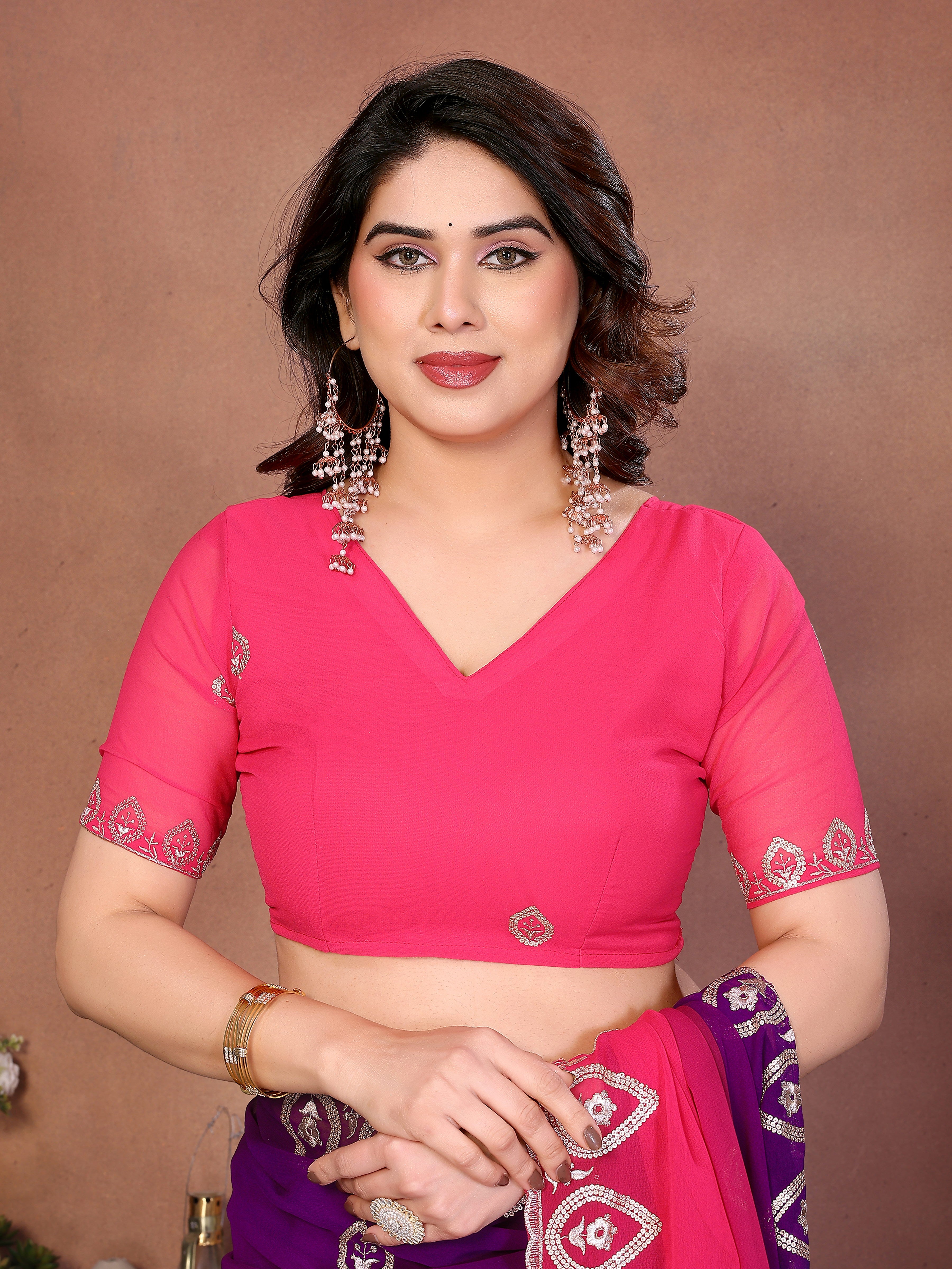 Magenta Georgette Embroidered Saree