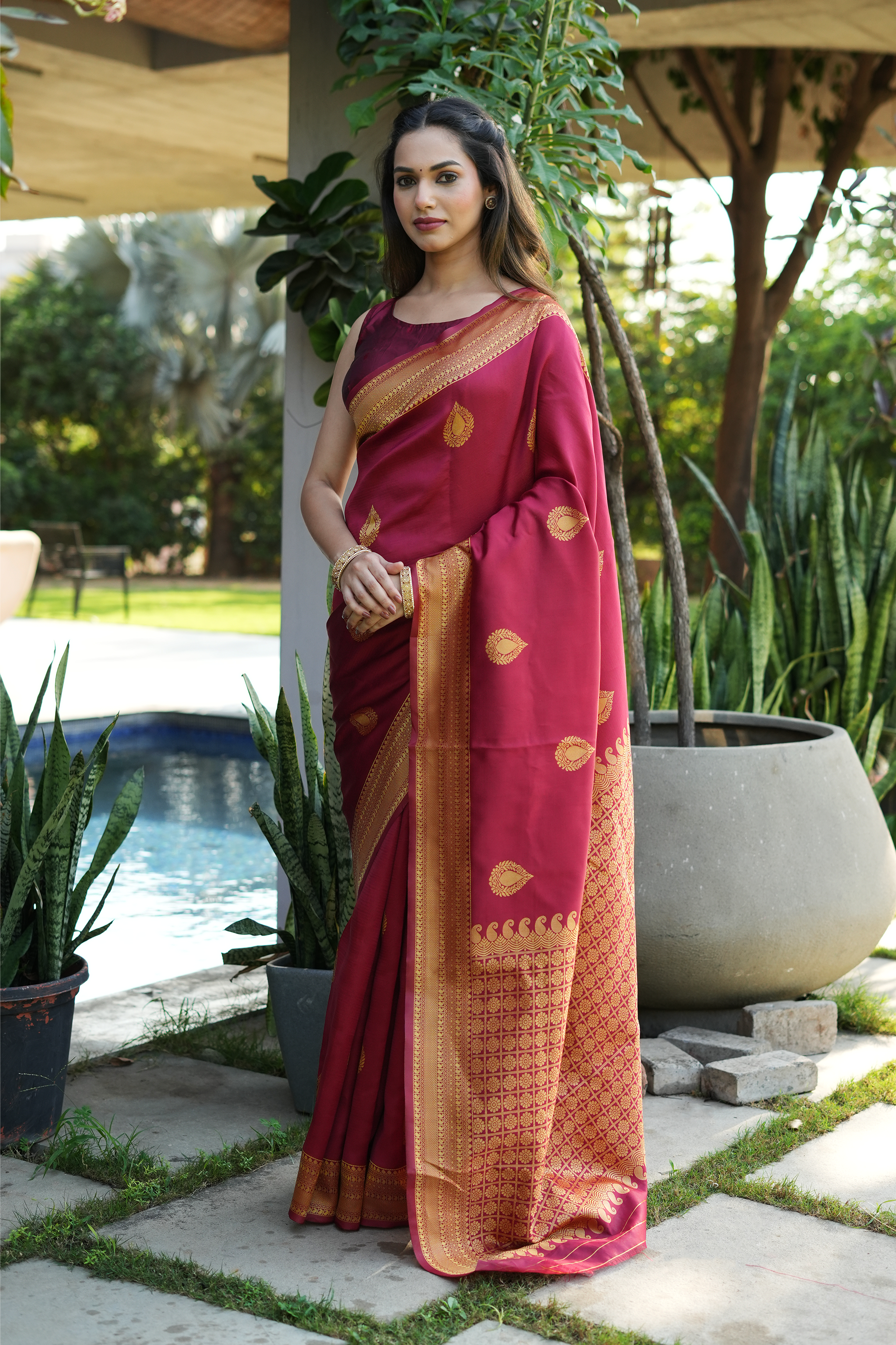 Maroon Banarasi Silk Saree