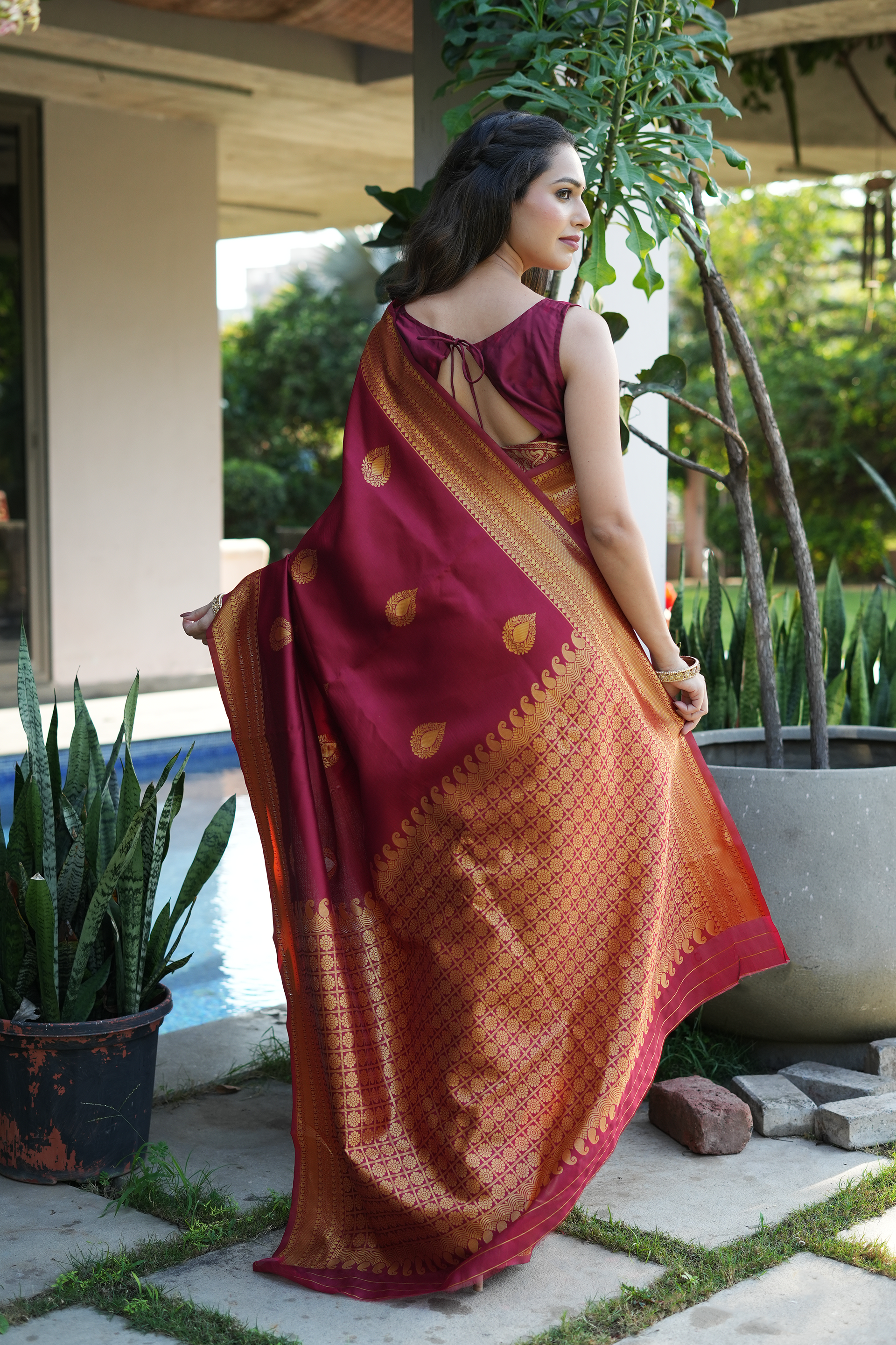 Maroon Banarasi Silk Saree