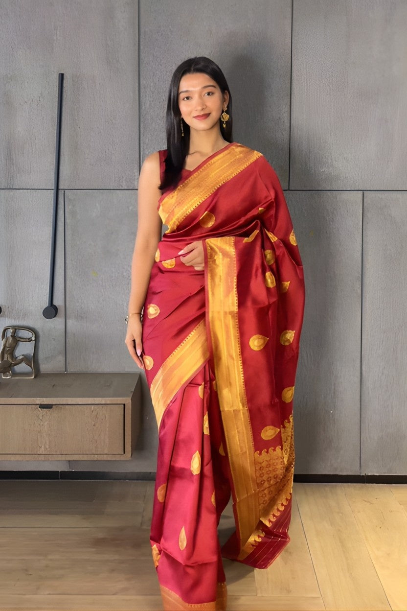 Maroon Banarasi Silk Saree