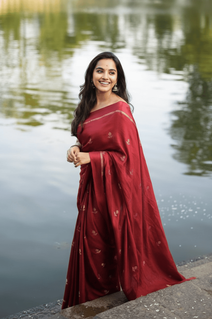 Maroon Khadi Silk Saree