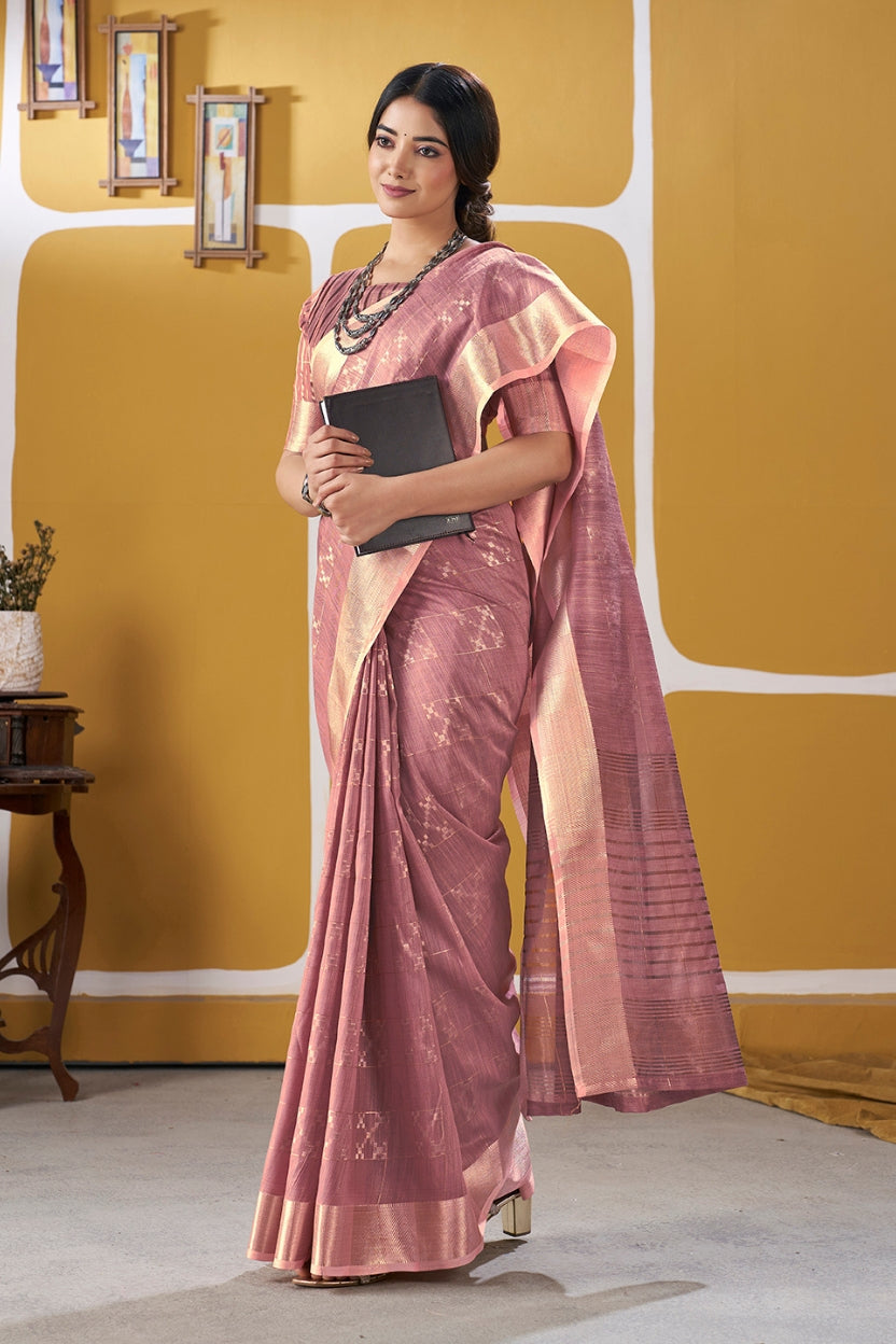 Mauve Linen Cotton Saree
