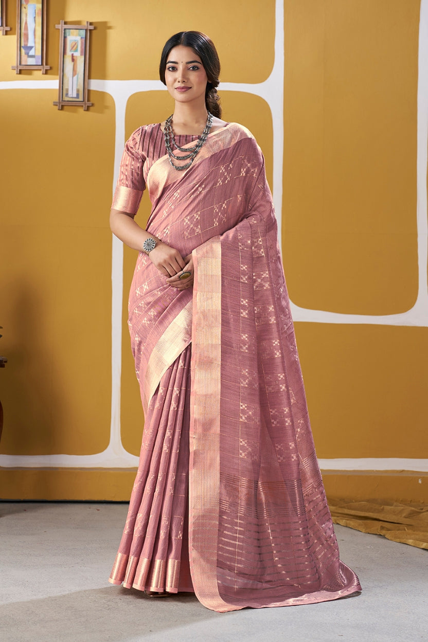 Mauve Linen Cotton Saree