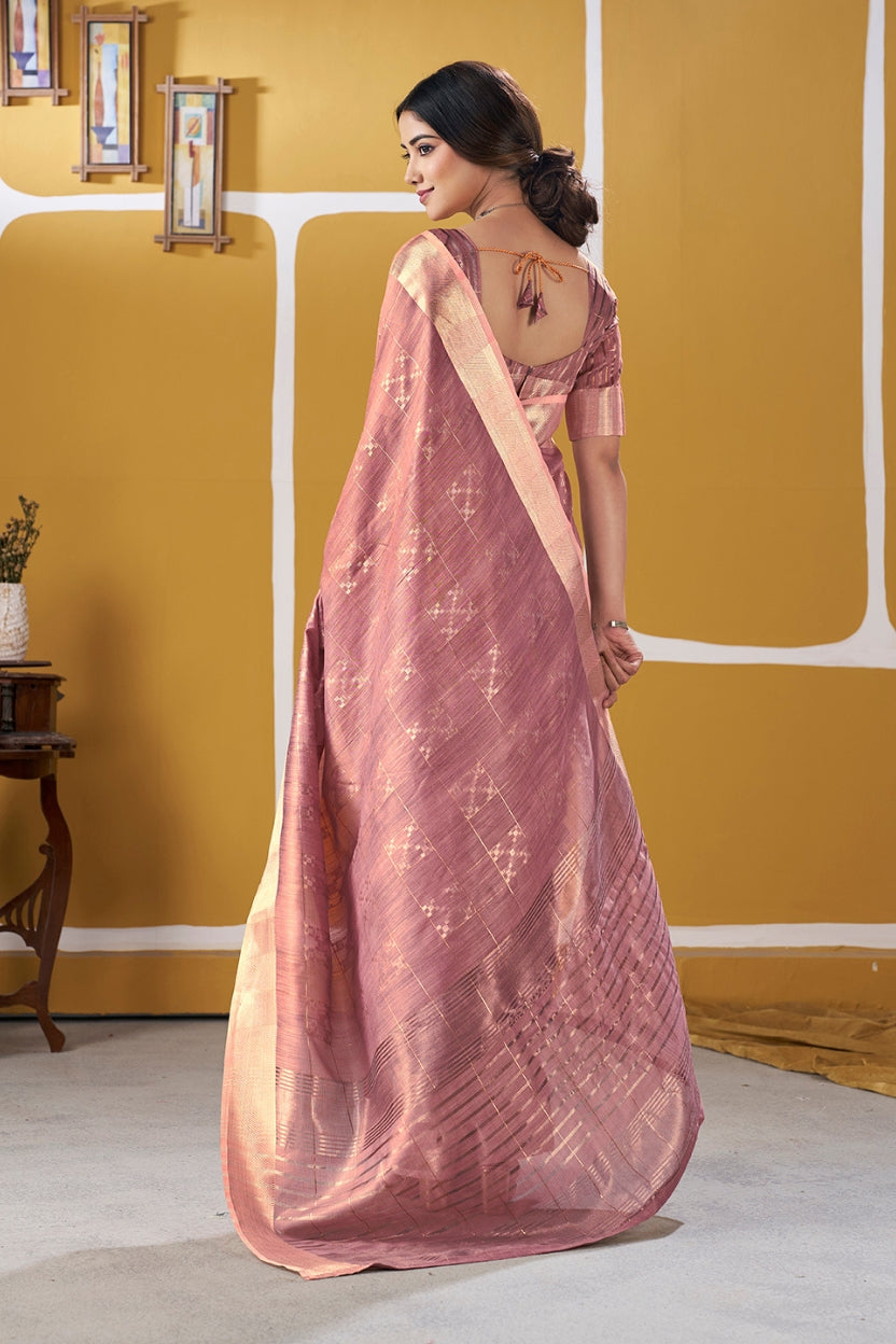 Mauve Linen Cotton Saree