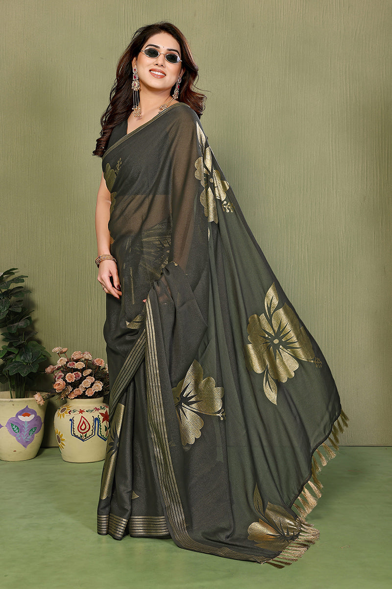 Mehendi Foil Printed Georgette Saree