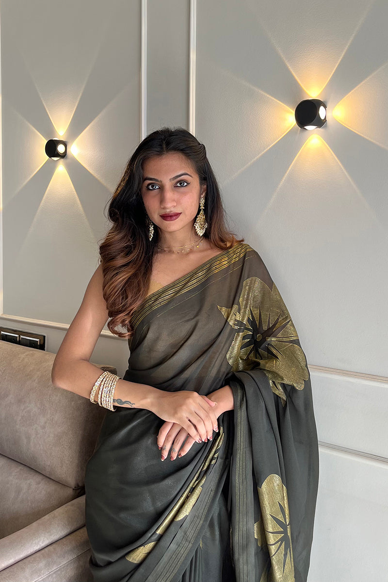Mehendi Foil Printed Georgette Saree