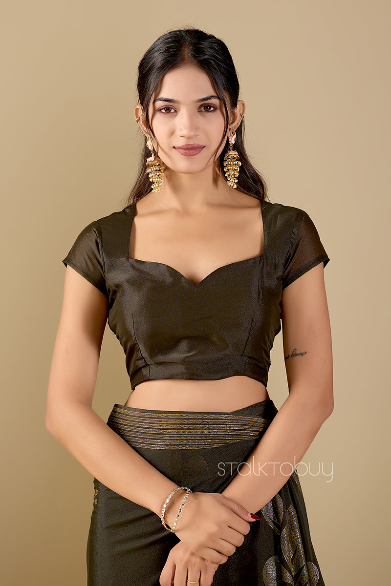 Mehendi Foil Printed Georgette Saree