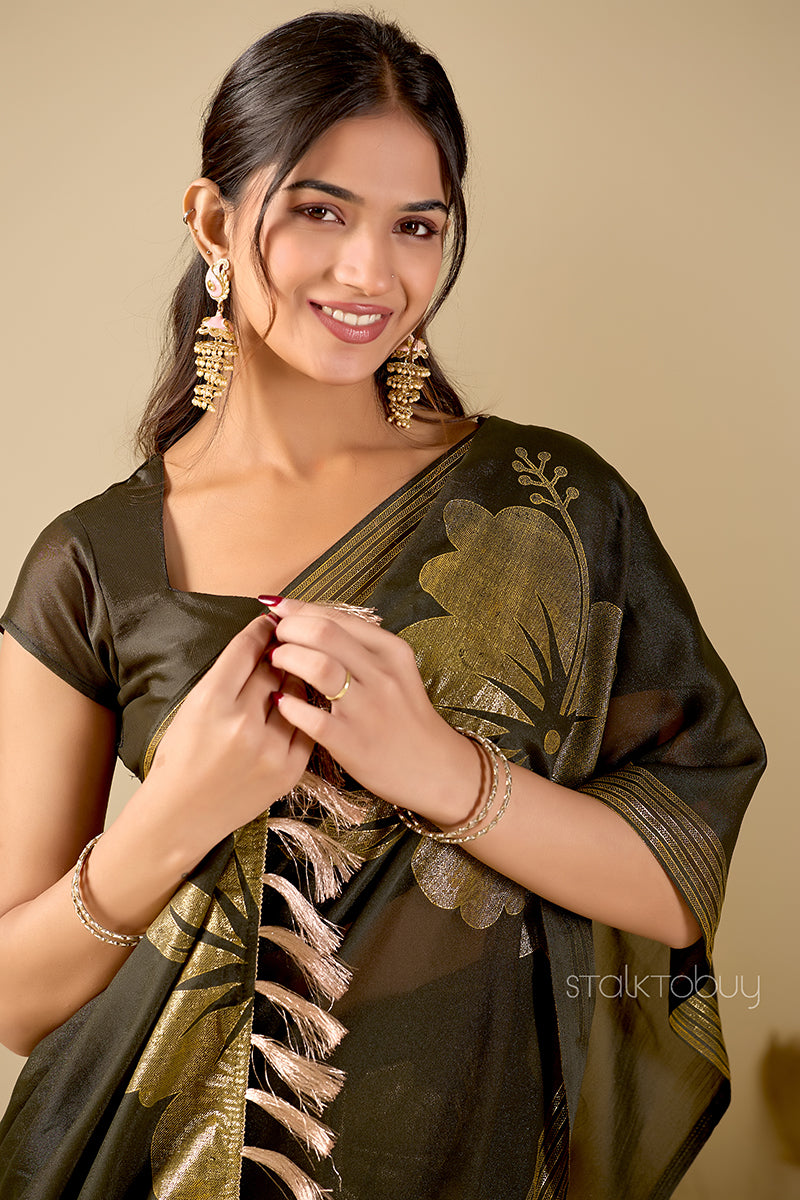 Mehendi Foil Printed Georgette Saree