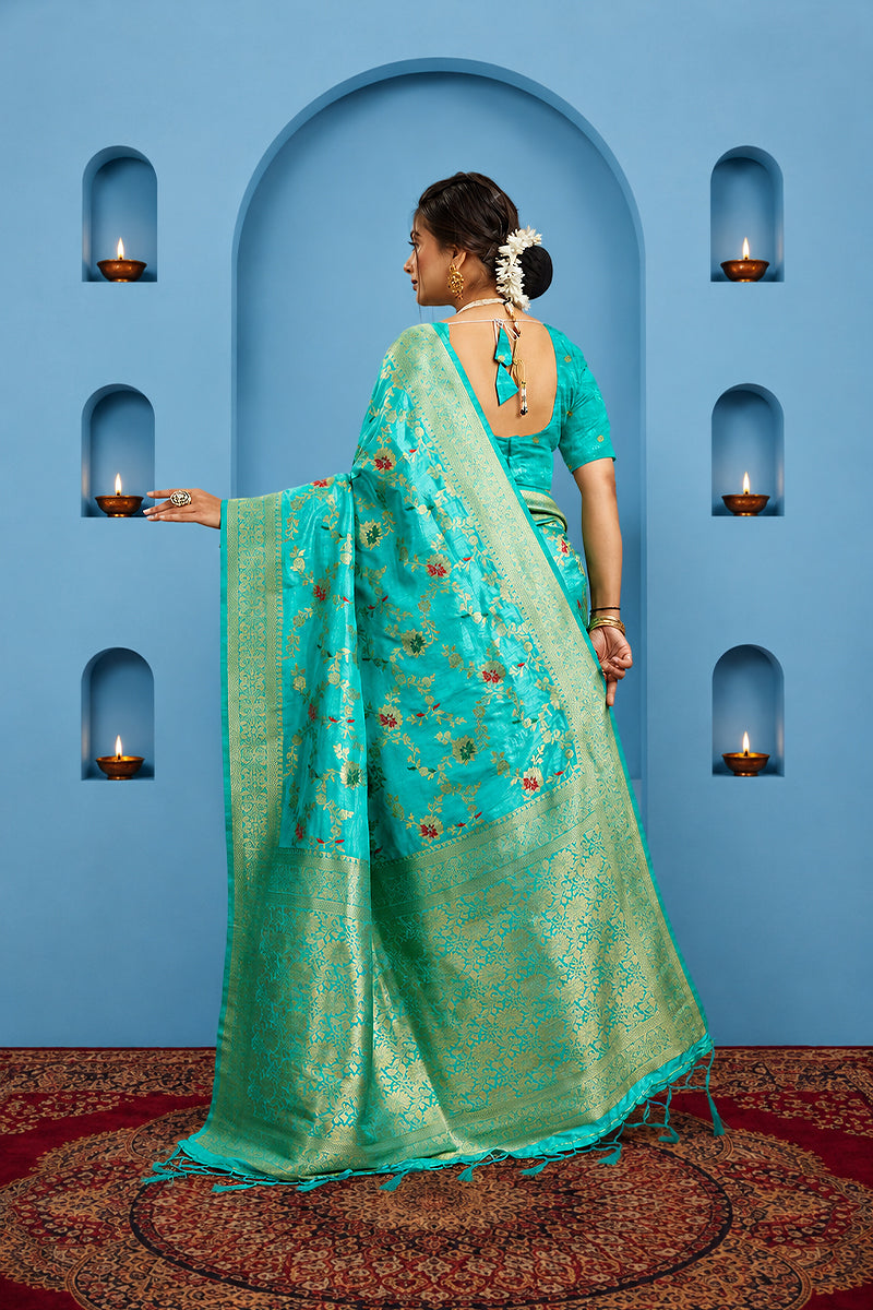 Mint Pure Banarasi Khadi Silk Saree