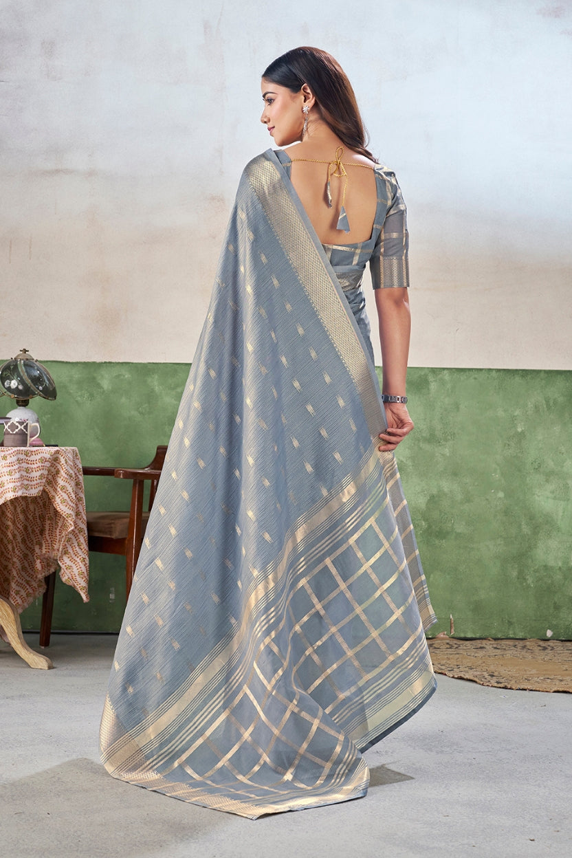 Mist Blue Linen Cotton Saree