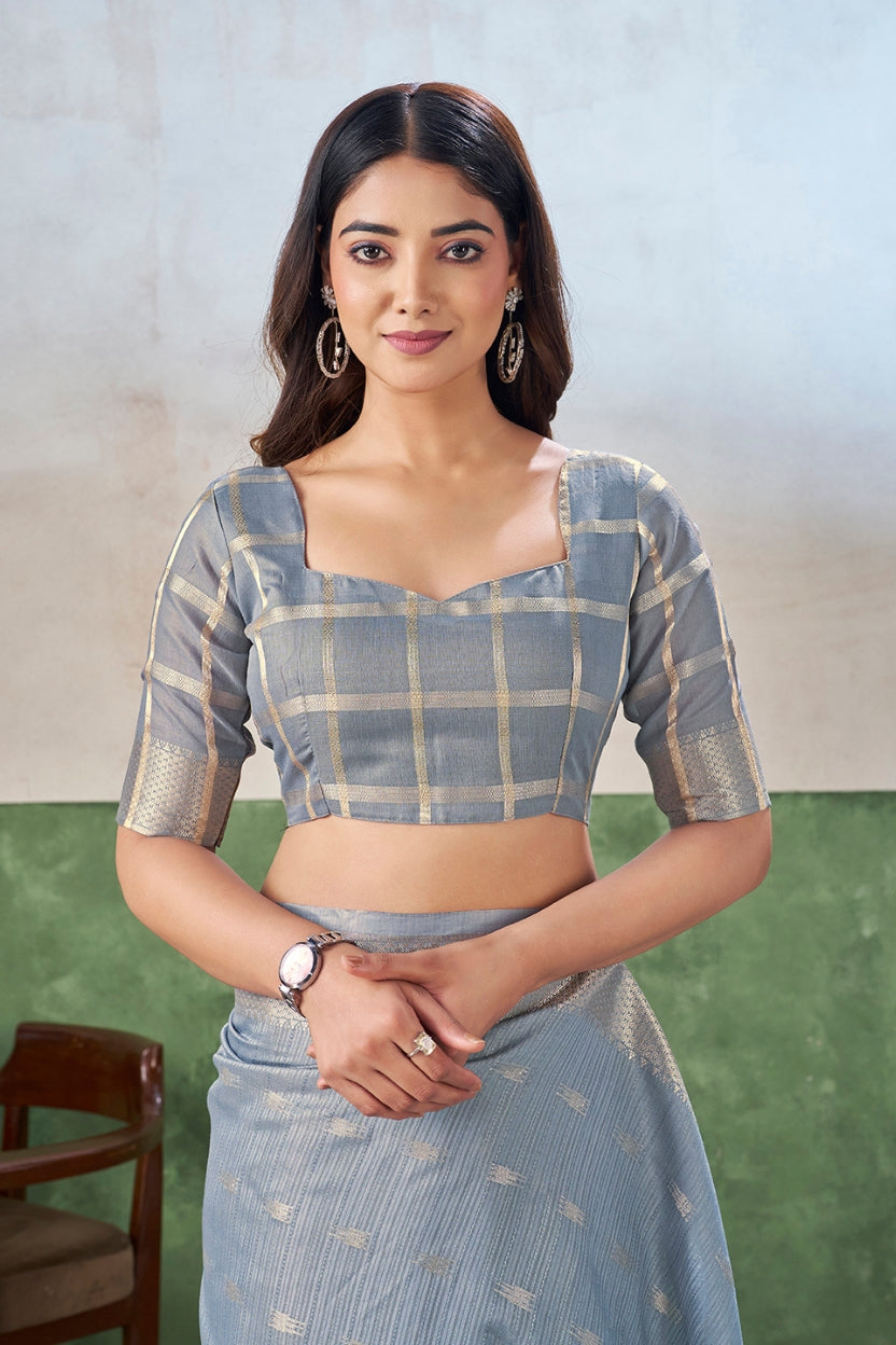 Mist Blue Linen Cotton Saree