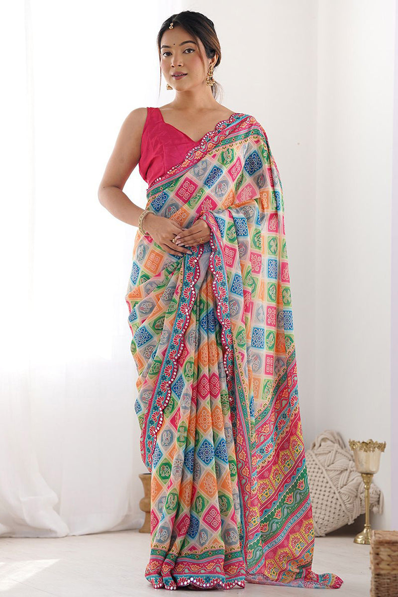 Multi Color Printed Georgette Saree