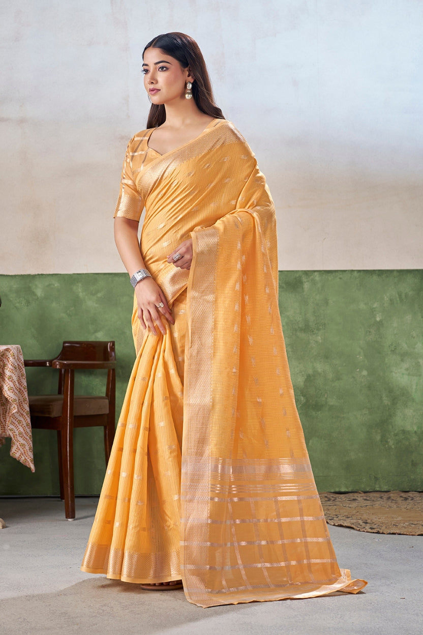 Mustard Yellow Linen Cotton Saree