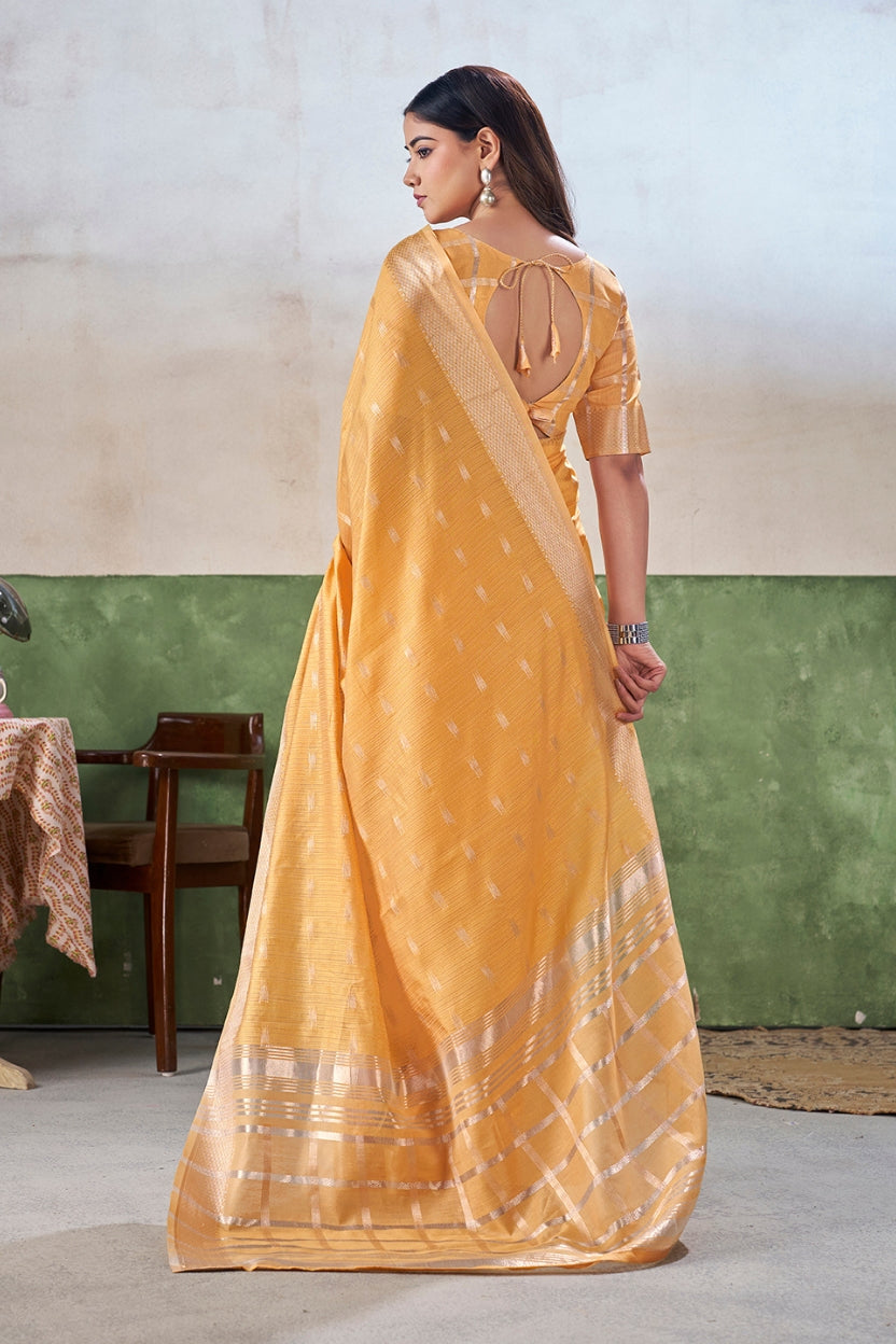 Mustard Yellow Linen Cotton Saree