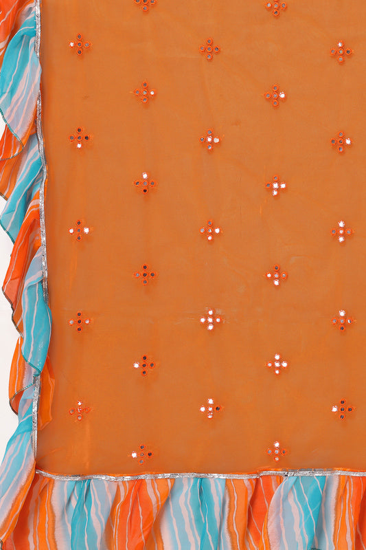 Orange Ruffled Net Fancy Saree