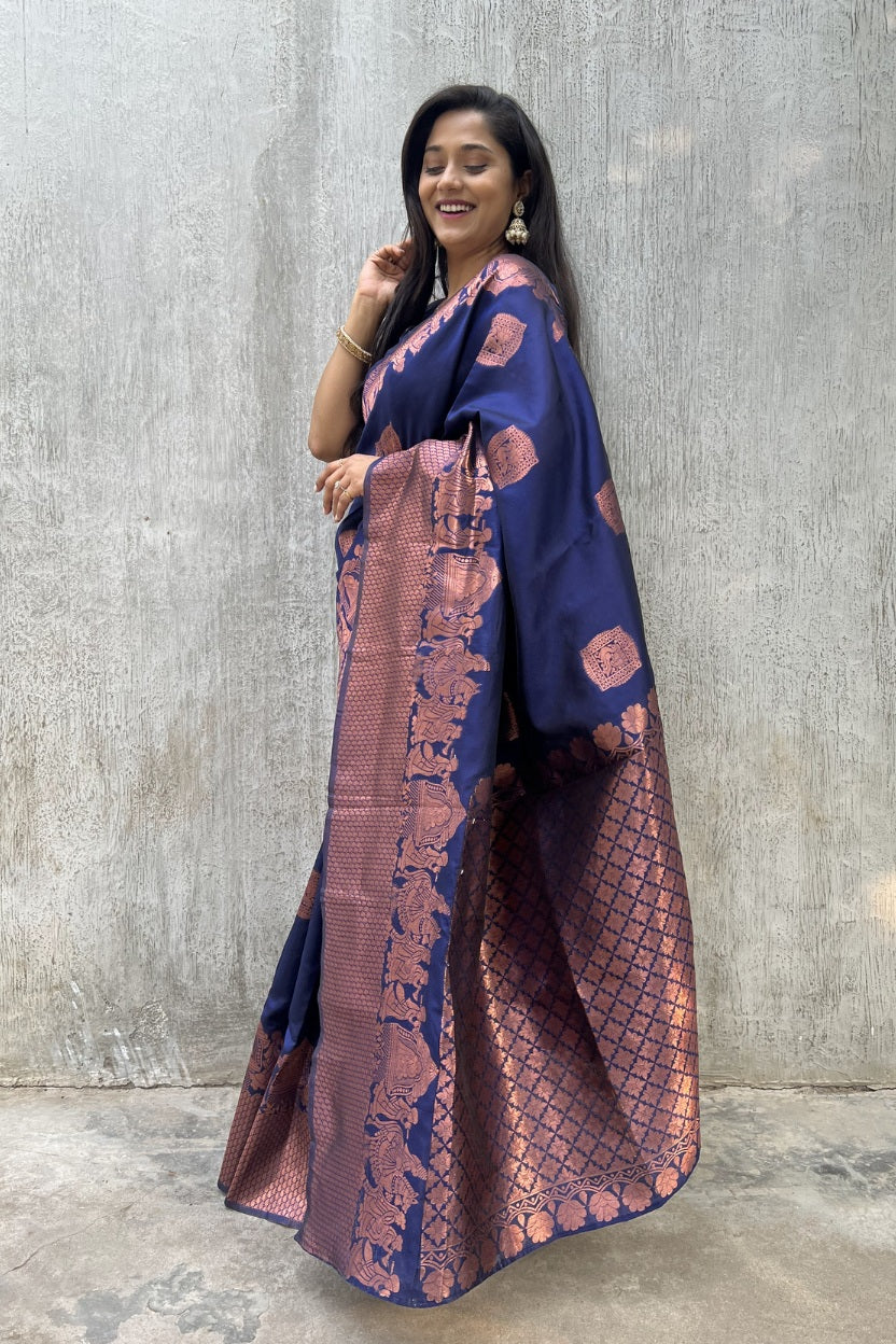 Navy Blue Raja Rani Silk Blend Saree