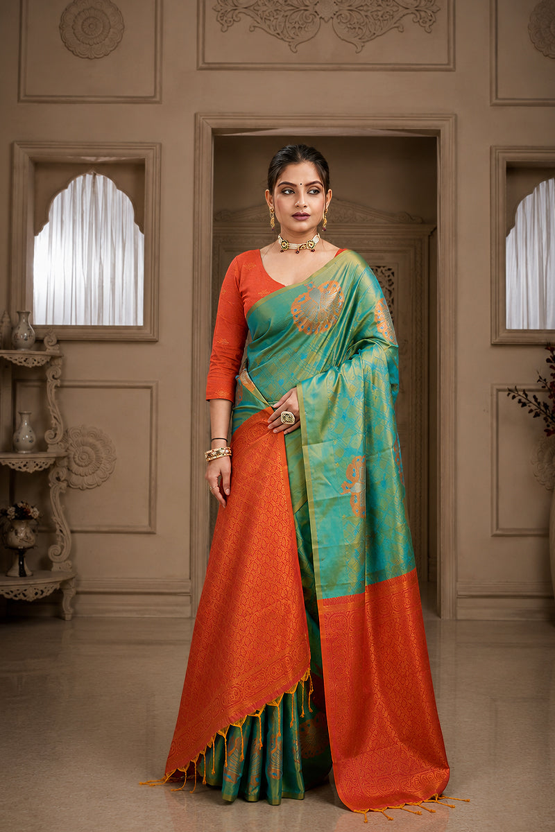 Green Handloom Woven Banarasi Silk Saree