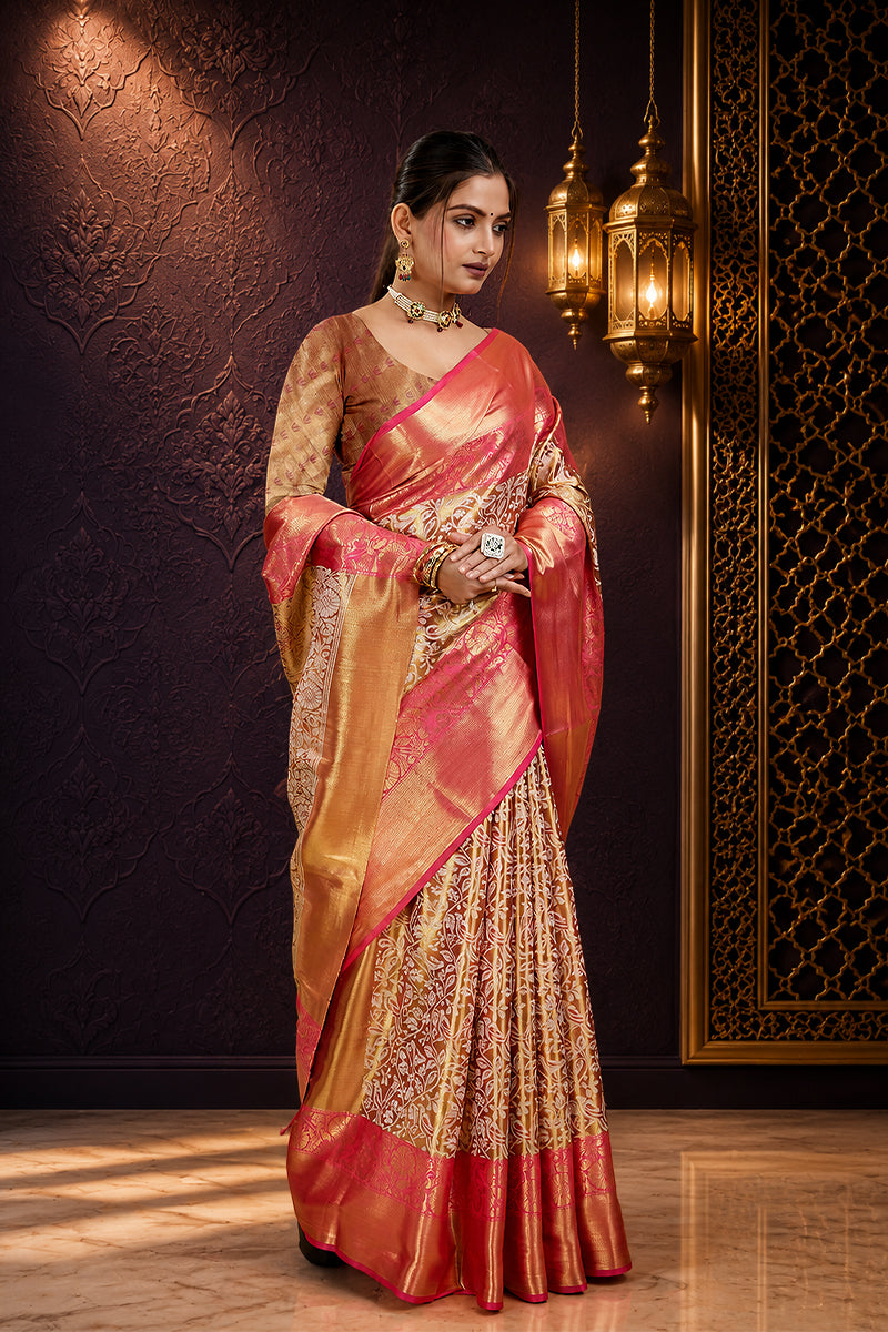 Pink Woven Kanjivaram Silk Saree