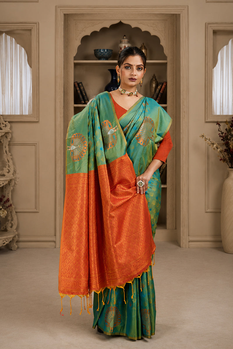 Green Handloom Woven Banarasi Silk Saree