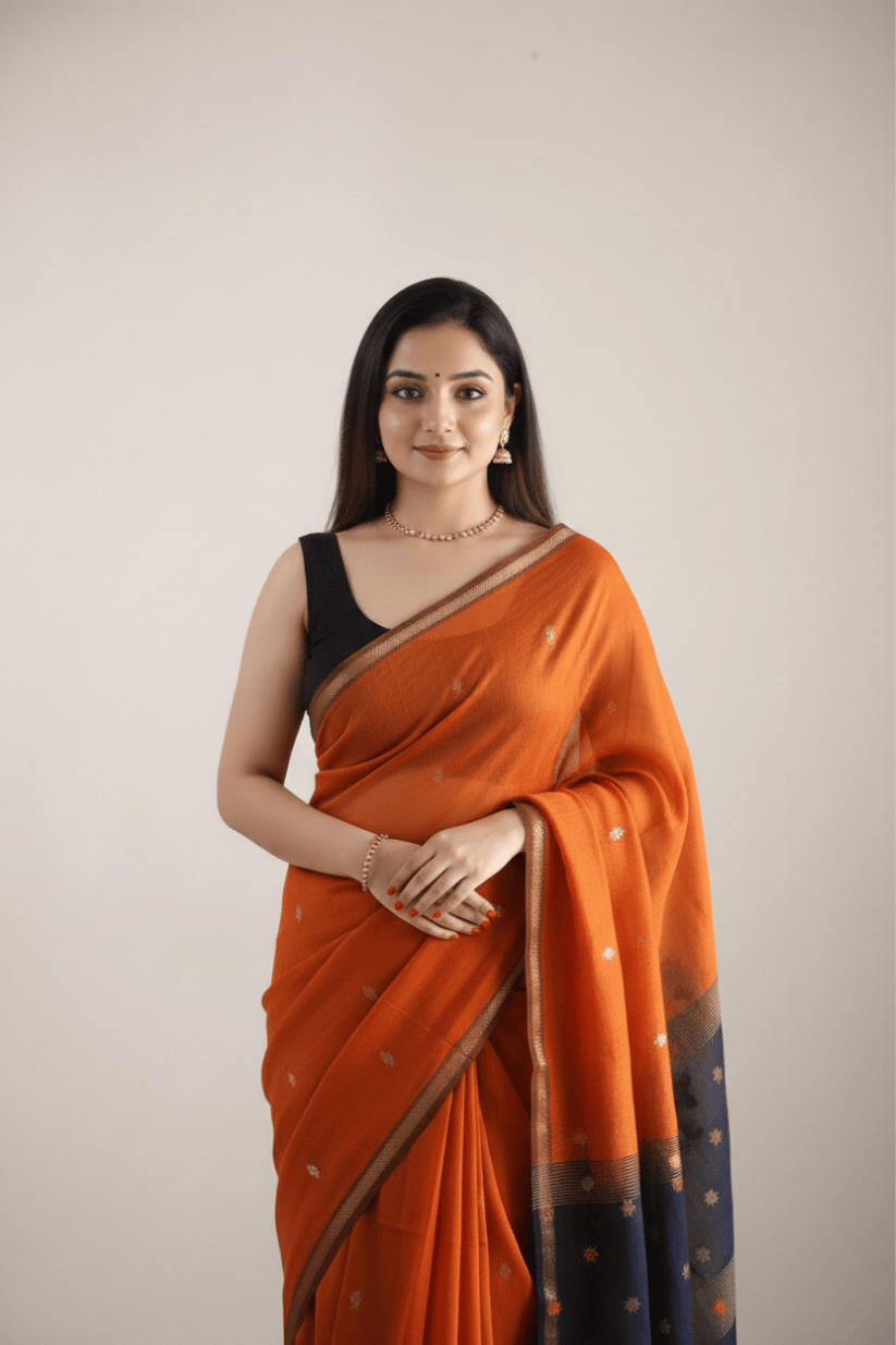 Orange Cotton Silk Saree