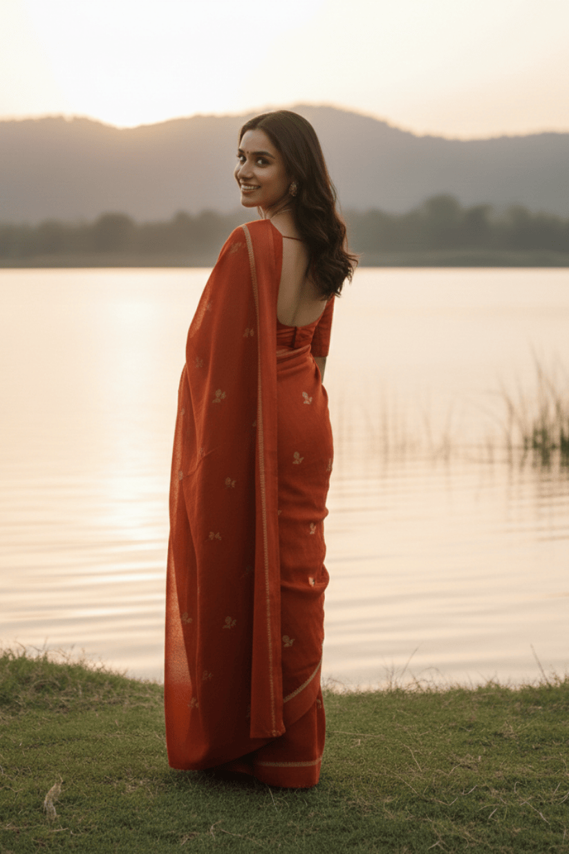 Orange Khadi Silk Saree