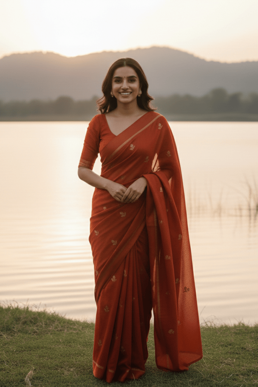 Orange Khadi Silk Saree
