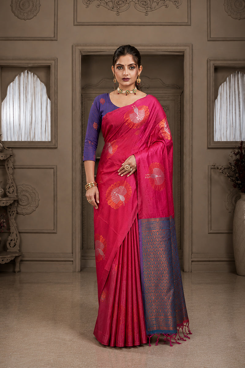 Pink Handloom Woven Banarasi Silk Saree