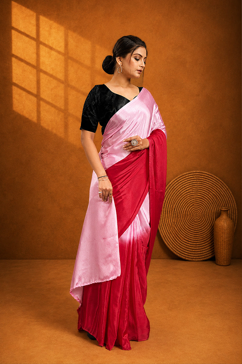 Baby Pink Ready To Wear Two Toned Chinon Silk Saree