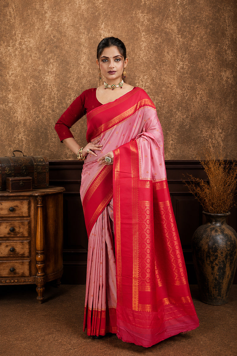 Baby Pink Narayan Border Silk Blend Saree