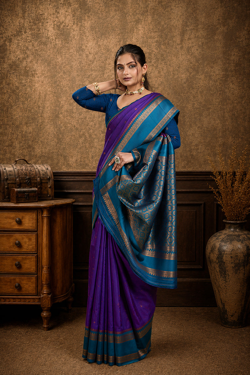 Purple Narayan Border Silk Blend Saree