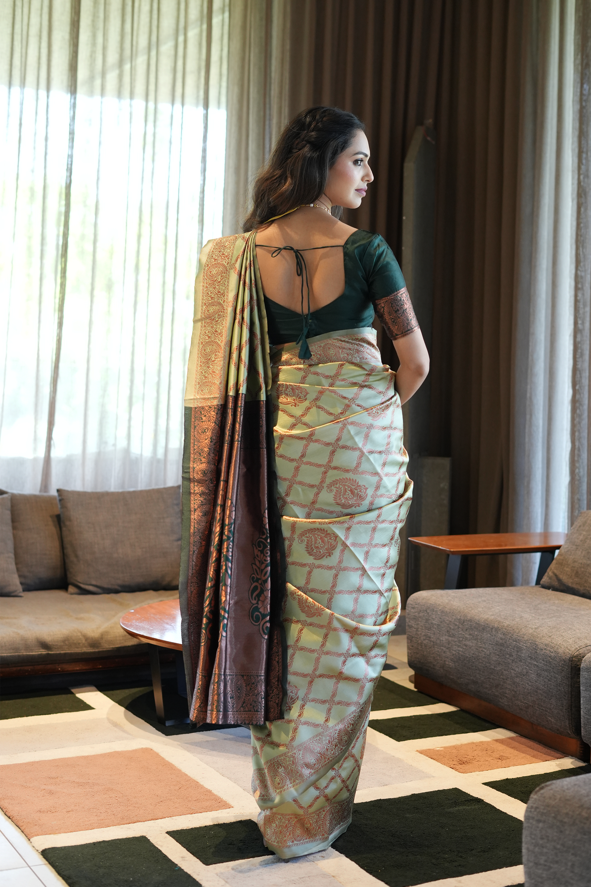 Pastel Green Jhalar Silk Blend Saree