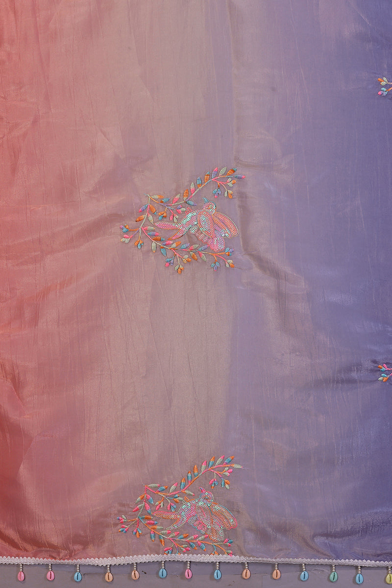 Peach Lavender Dual Shade Embroidered Saree