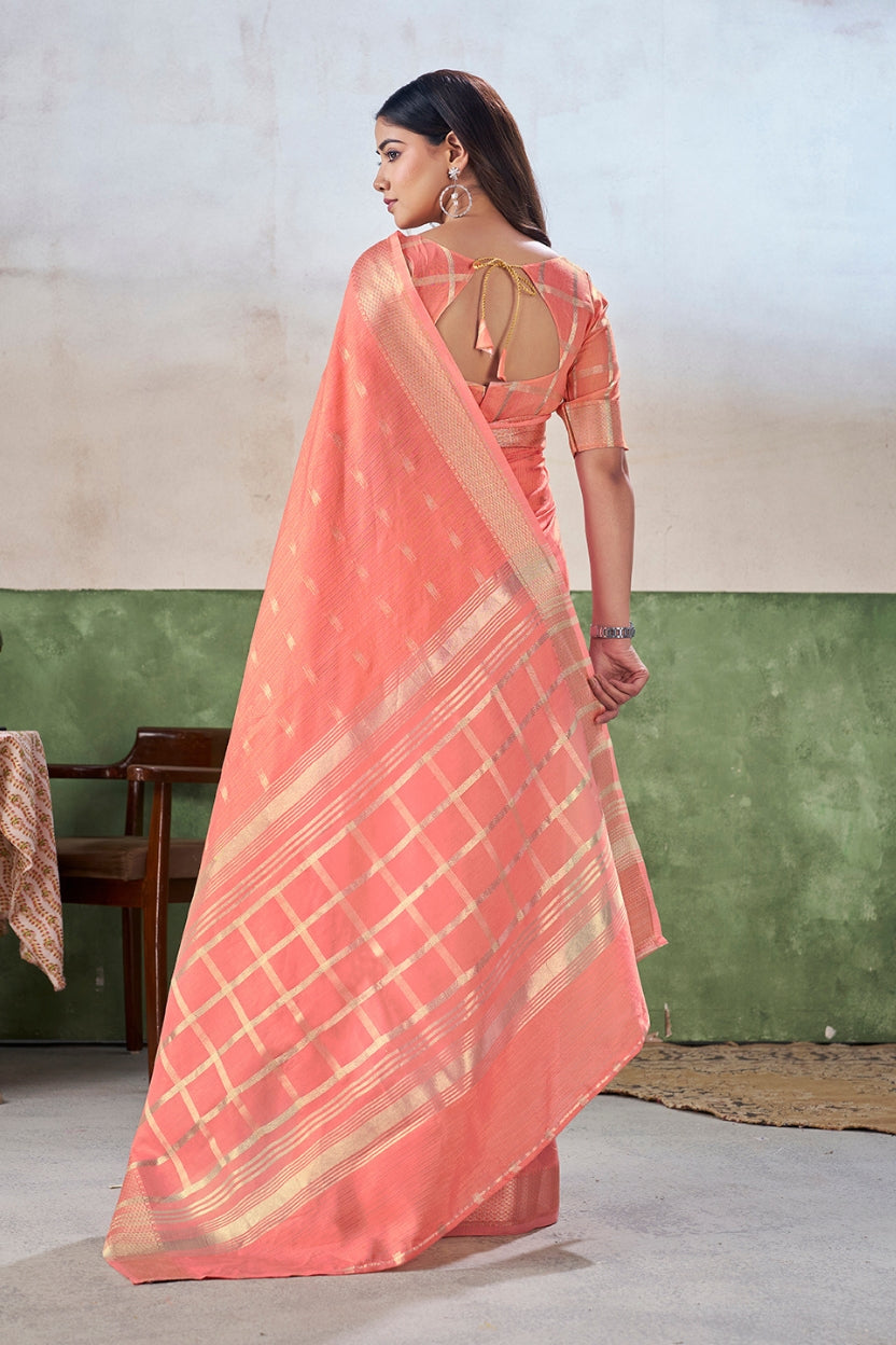 Peach Linen Cotton Saree