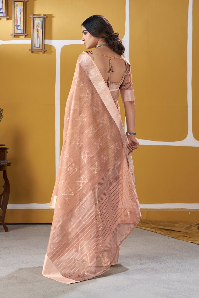 Peach Linen Cotton Saree