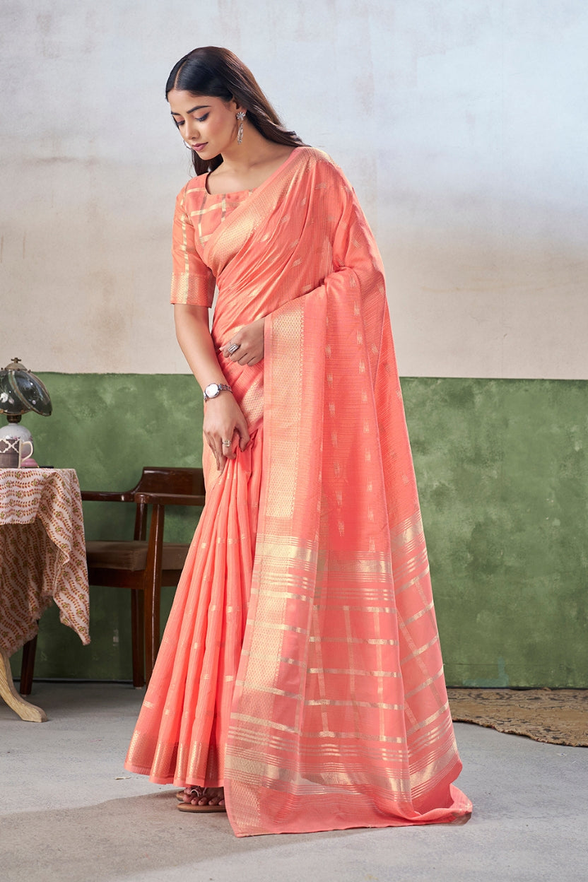 Peach Linen Cotton Saree