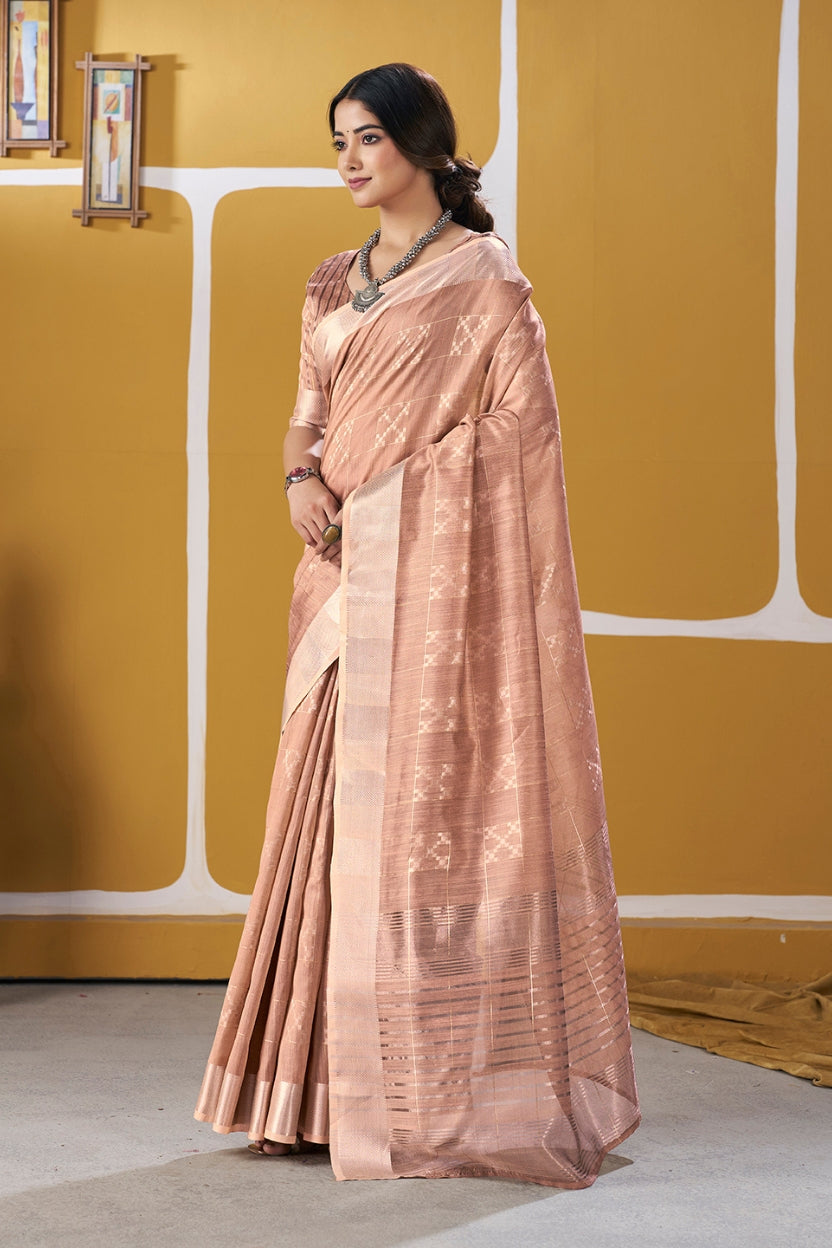 Peach Linen Cotton Saree