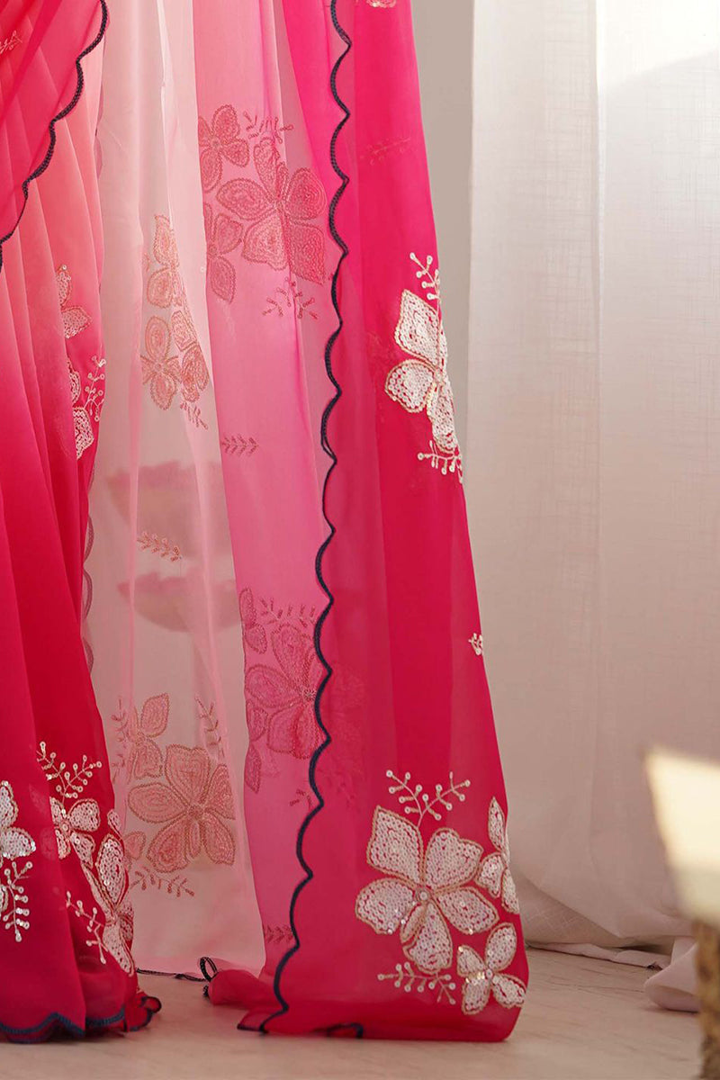 Pink Embroidery Work Georgette Saree