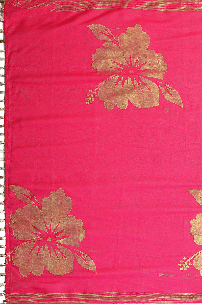 Pink Foil Printed Georgette Saree