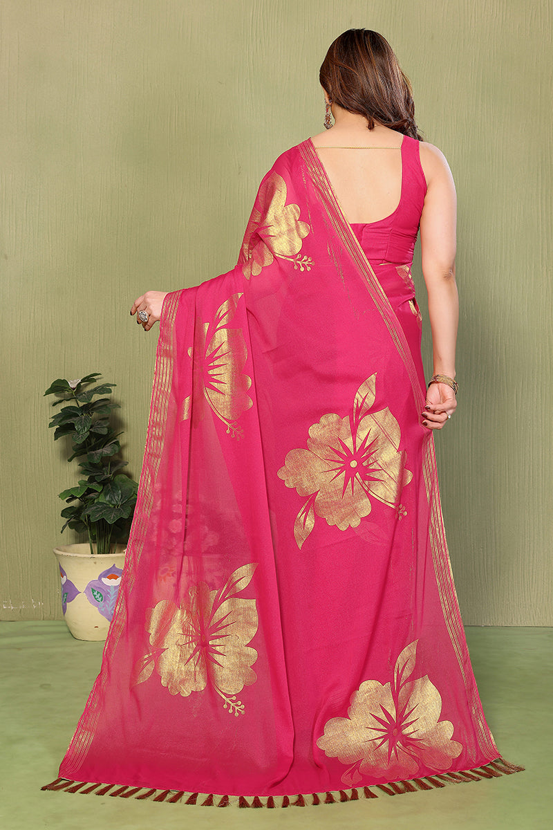 Pink Foil Printed Georgette Saree